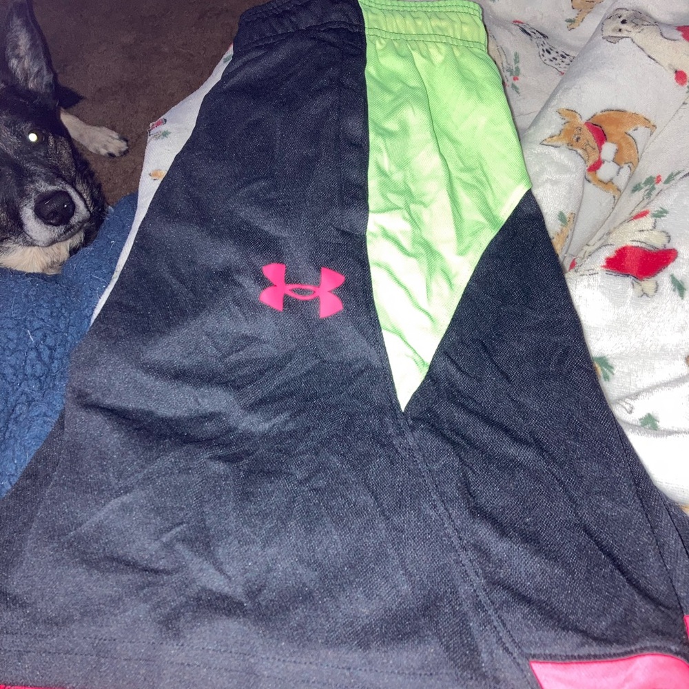 Under Armour Black and Neon Green Athletic Shorts